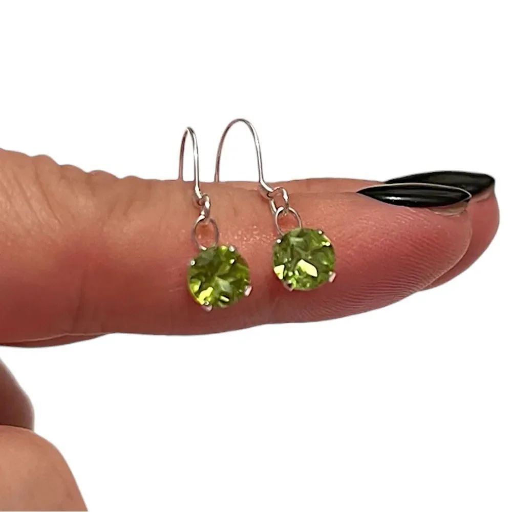 Sterling Silver Round Peridot Drop Earrings